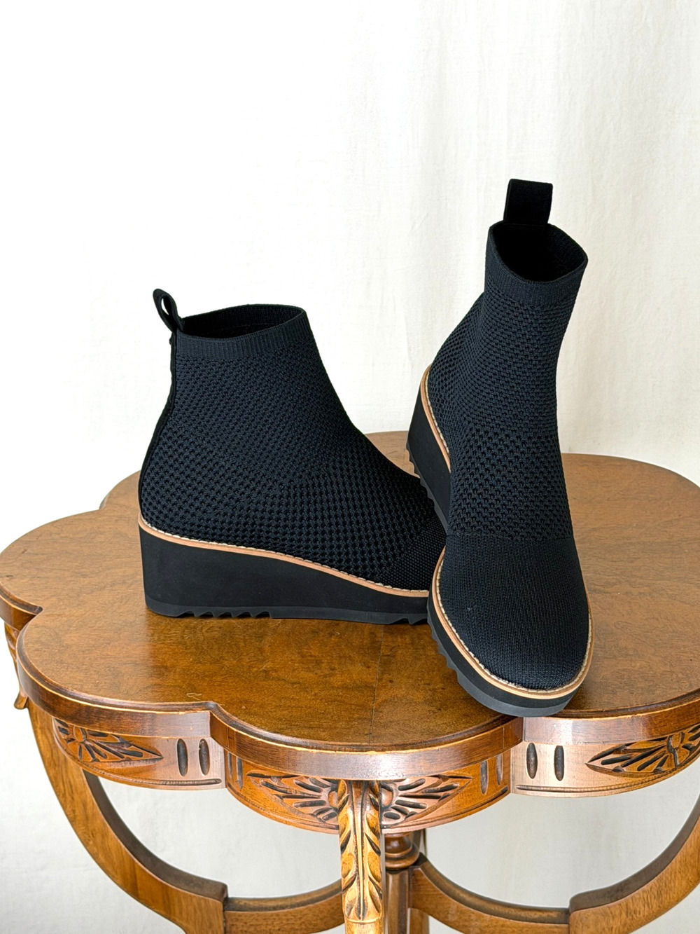 NIB Eillen Fisher - London St Black Stretch Knit Wedge Chelsea Women US 11 #0302